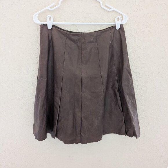 Lafayette 148 New York Genuine Leather Lined Brown Pleated Skirt Size 8 - Picture 3 of 5